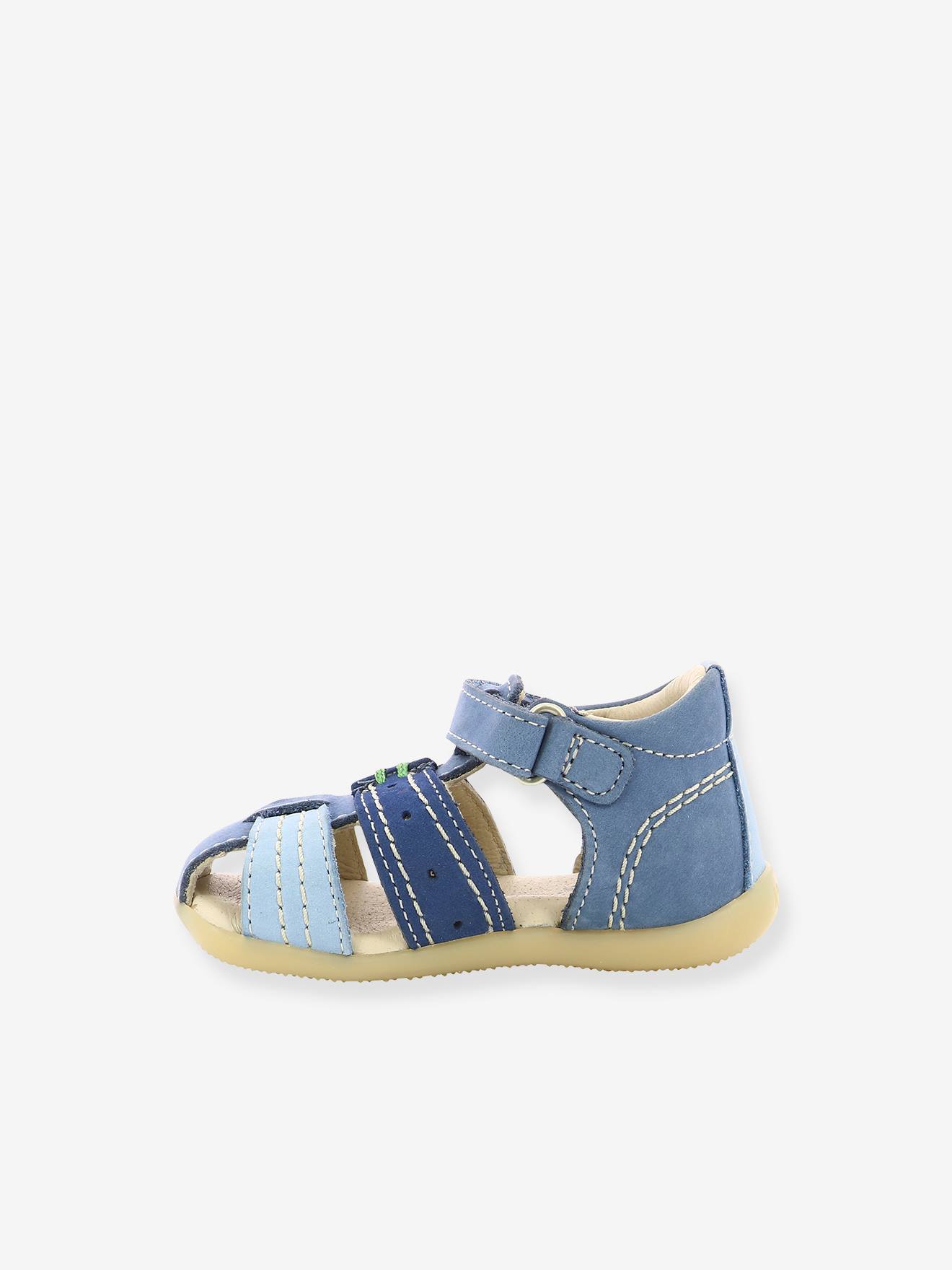 Sandálias de couro infantil Bigbazar-2 Iconique Biboo KICKERS®, azul médio, lisas