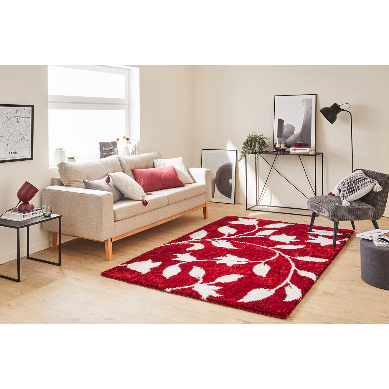 Nazar Rugs Tapis Shaggy doux Oslo 637 rouge - 200x290 cm