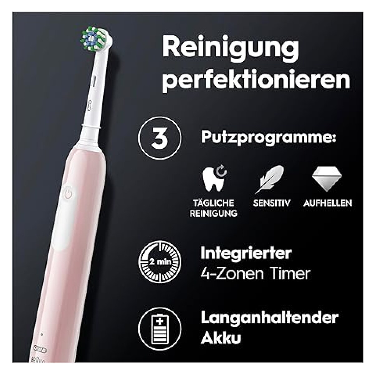 Oral-B Elektrische Zahnbürste Pro 1 Cross Action Pink mit Reiseetui