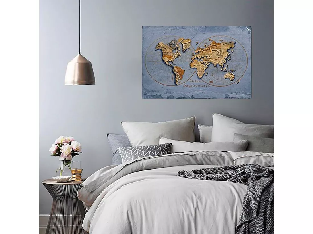 Tableau journal carte du monde - 120 x 80 cm