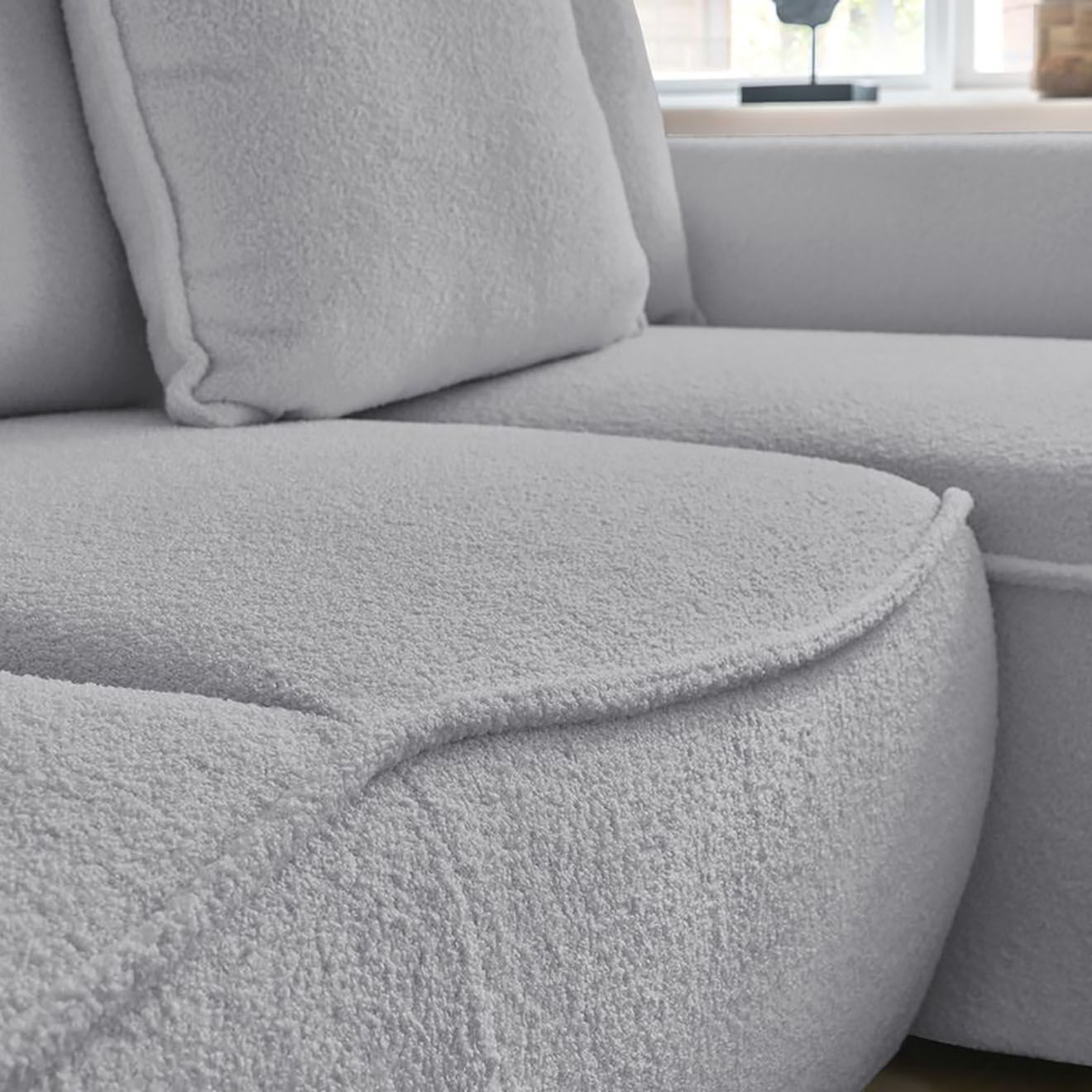 Bobochic Canapé d'angle droit convertible bouclette Léon gris clair - 242x158x90 cm