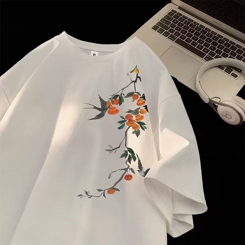 Lingaris - T-shirt met ronde hals en bloemenprint, met elleboogmouwen