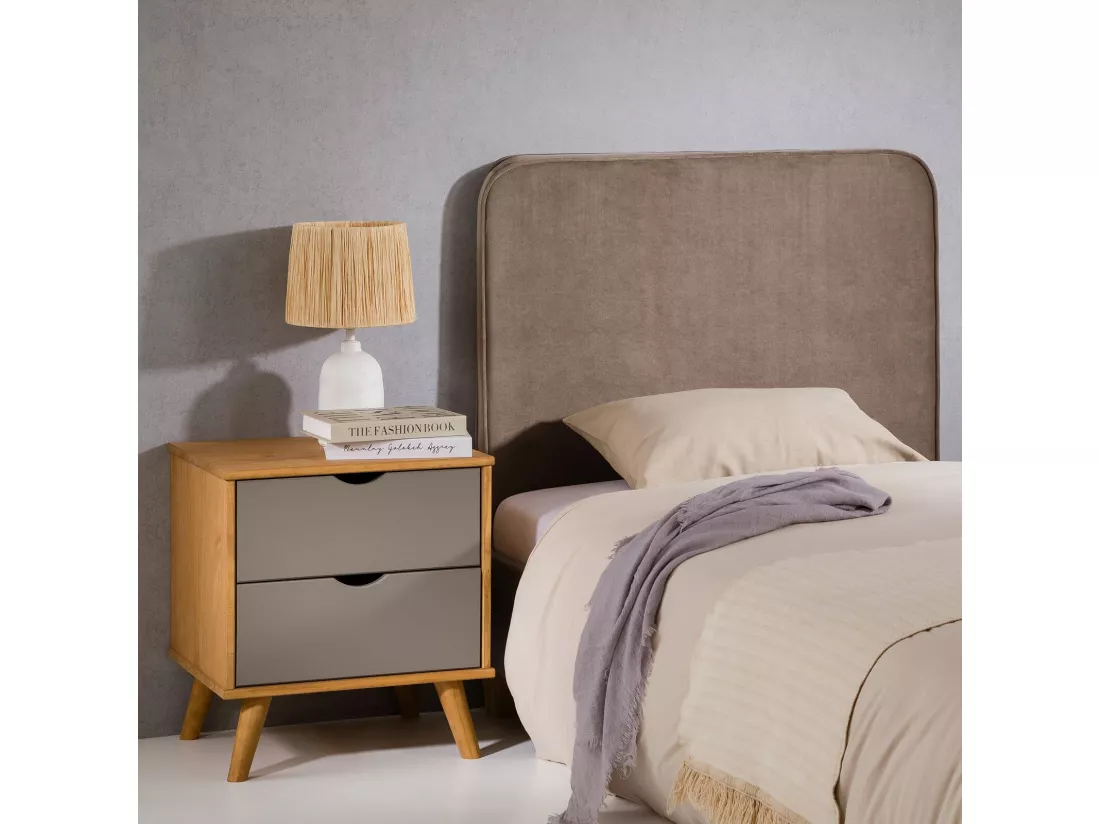 Tête de lit LUNAR 90, En tissu rembourré, Fixation murale Design arrondi moderne, Pour lit 90 cm ou moins, Grège