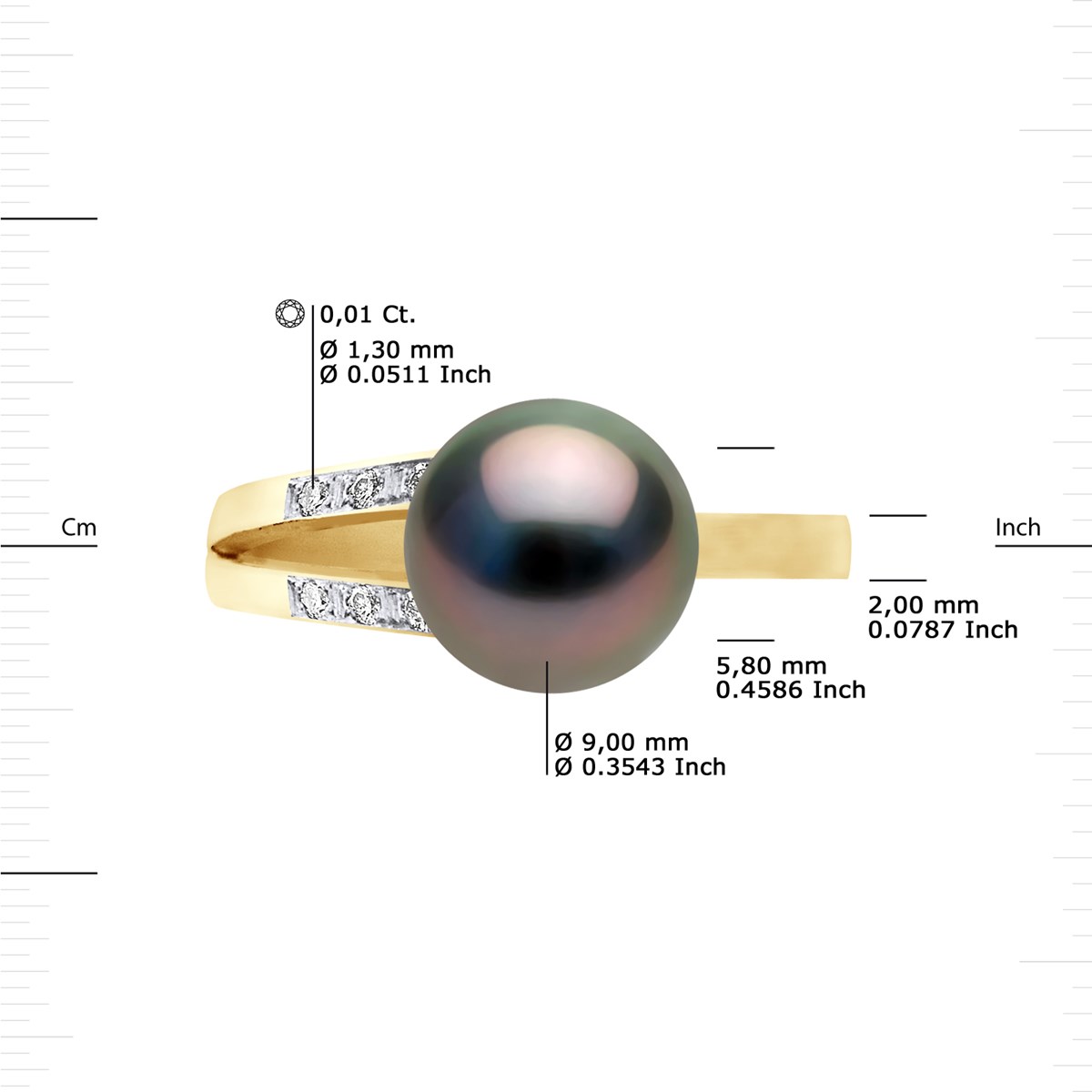 Bague Stella Jonc Perle de Tahiti 8-9 mm & Diamant - Or Jaune