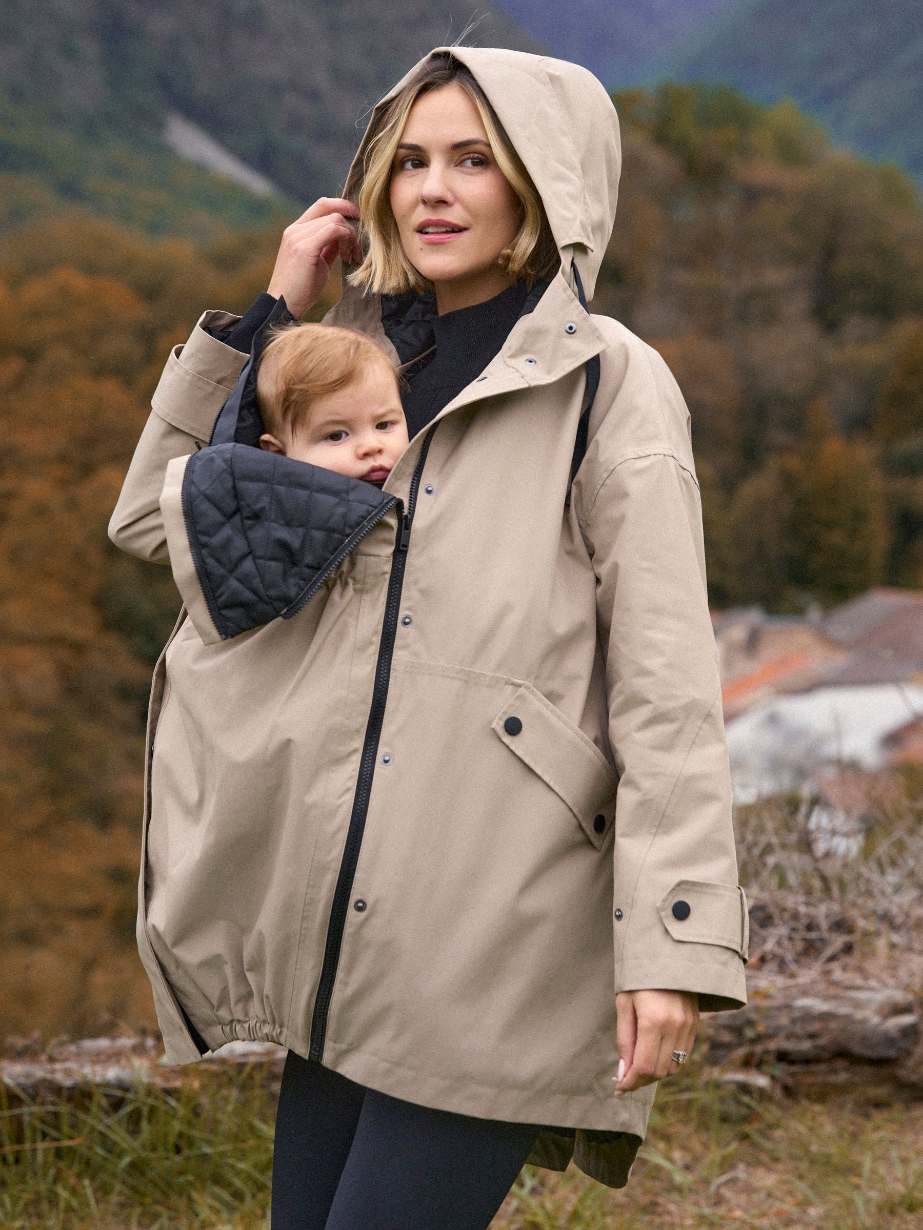 Taupe - Seraphine 3-In-1 Maternity & Babywearing Raincoat