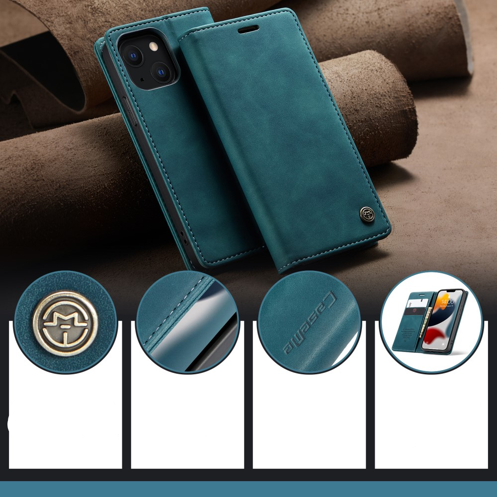 iPhone 13 Mini Leder Tasche Flip Wallet Etui mit Kartenfächern - Blaugrün