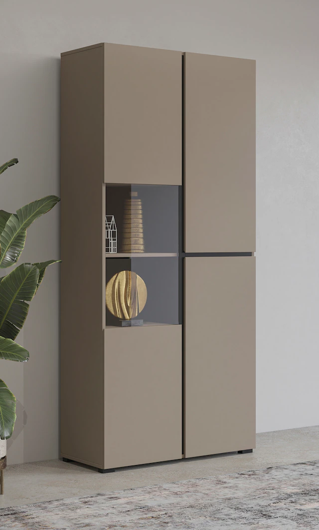 INOSIGN Vitrine »Cross, Höhe 183,5 cm, moderne grifflose Standvitrine mit 3 Türen« Hochschrank mit viel Stauraum, Glastür und verstellbaren Einlegeböden