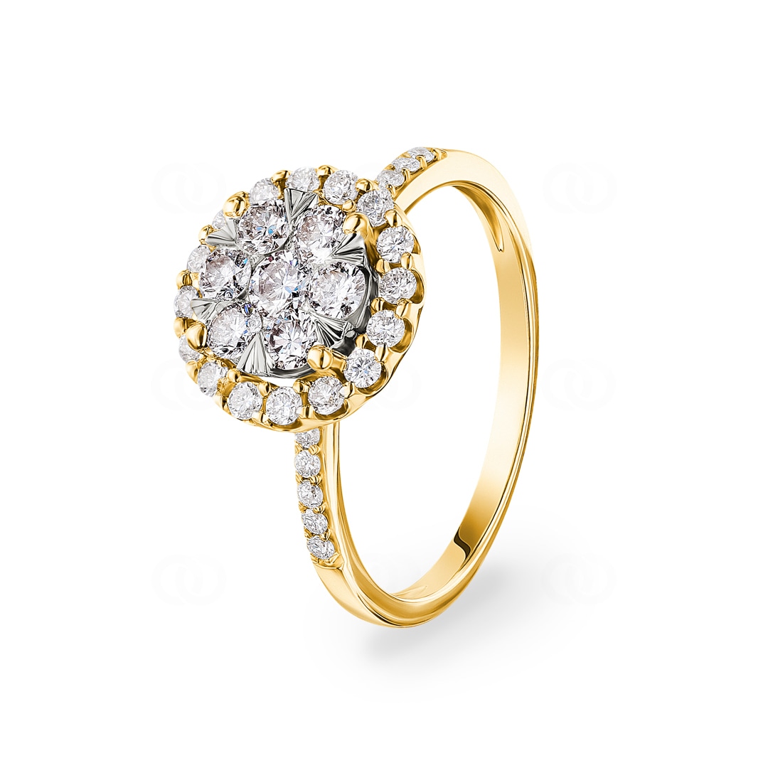 0.75 Karat Diamanten Halo Verlobungsring 750/18 K Gelbgold