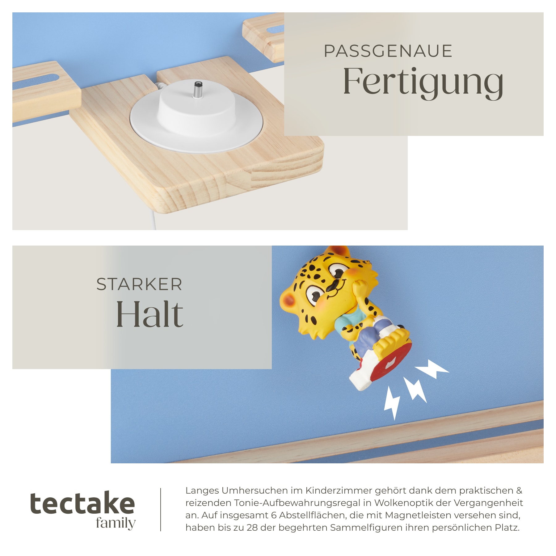 tectake® Wandregal, für bis zu 28 Tonies, abgerundete Ecken, 76 x 15,5 x 50 cm, unsichtbare Aufhängung