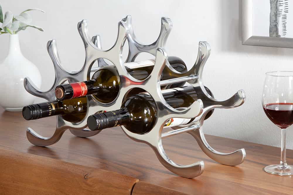 Modernes Weinregal FLAME 48cm silber für 10 Flaschen Flaschenhalter