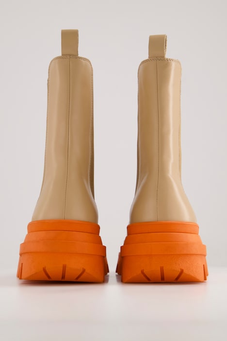 Chelsea Boots, Leder, farbige Plateausohle, Weite H