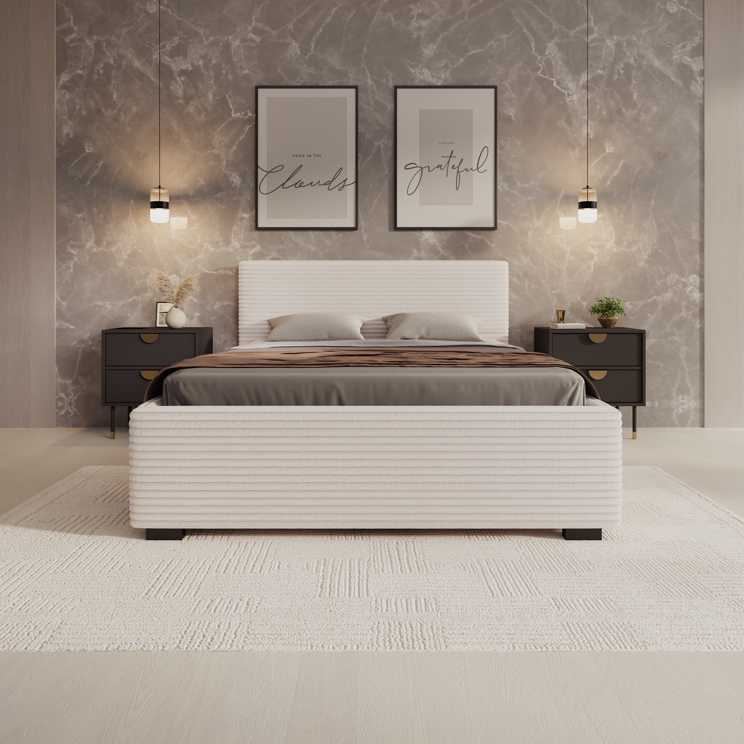 Loox - Tweepersoonsbed - Beige ribstof - 140x200 cm