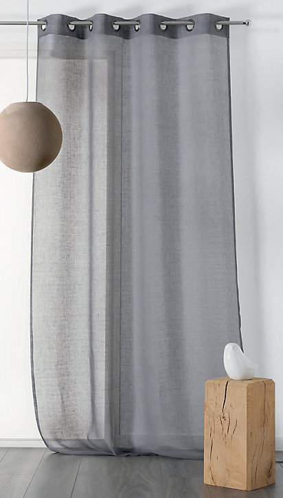 Voilage en lin Linder L.145 x H.260 cm marron taupe foncé