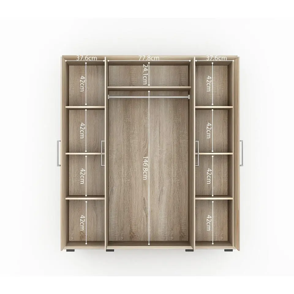 Interiax Kledingkast 'Mila' - Sonoma Eik - 4 Deurs - 183x160x52cm