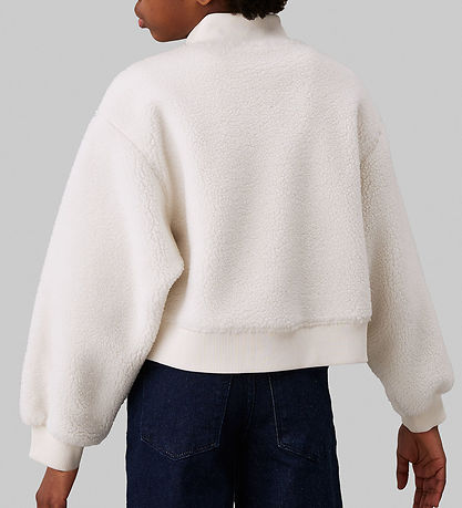 Calvin Klein Bluse - Sherpa Fleece Reißverschluss - Ivory
