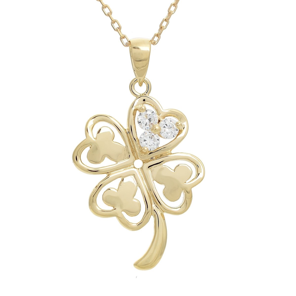 Collier porte-bonheur trèfle de coeurs oxyde de zirconium Plaqué OR 750 3 microns