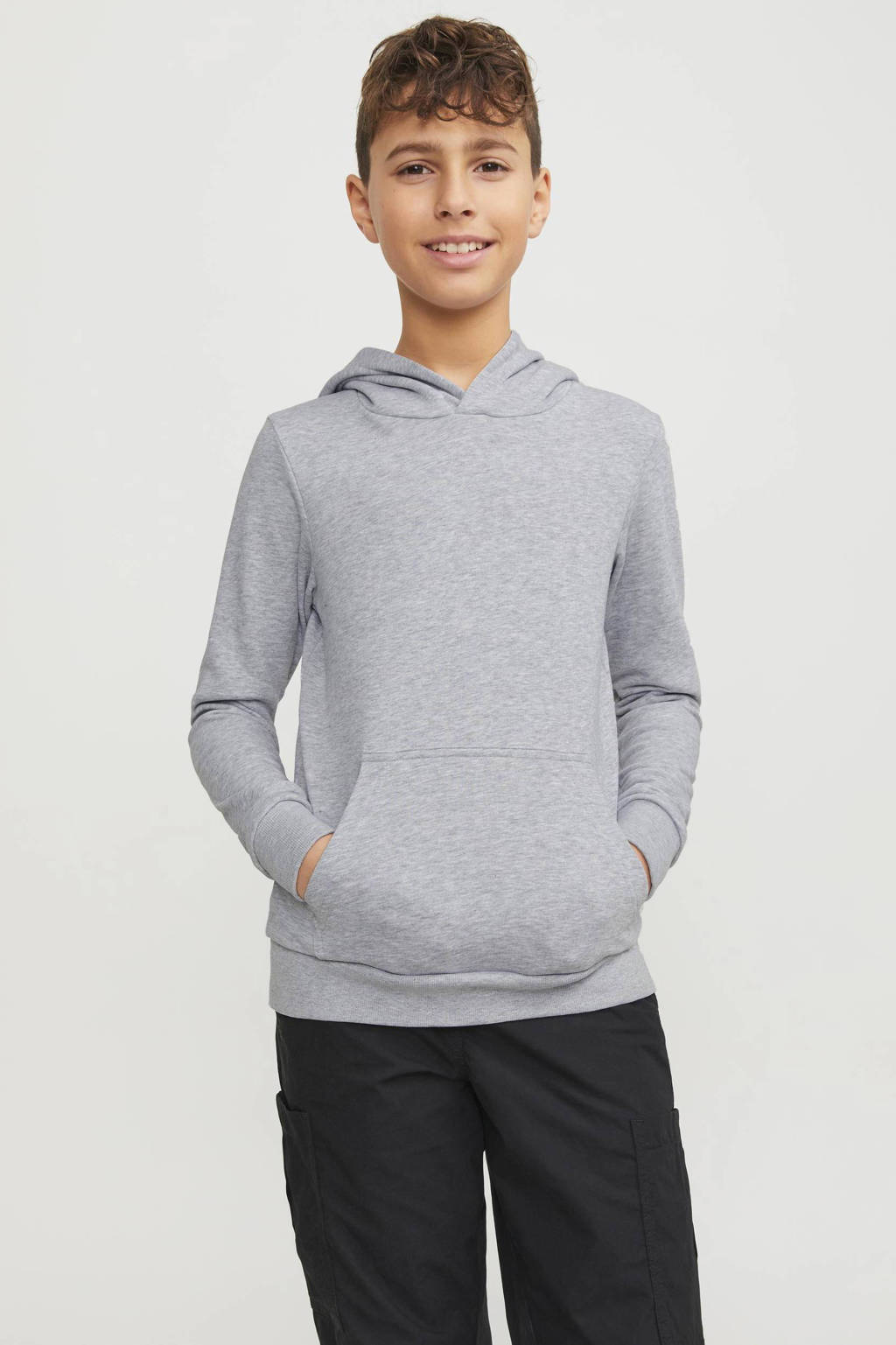 JACK & JONES hoodie JJEBRADLEY SWEAT HOOD NOOS JNR grijs melange