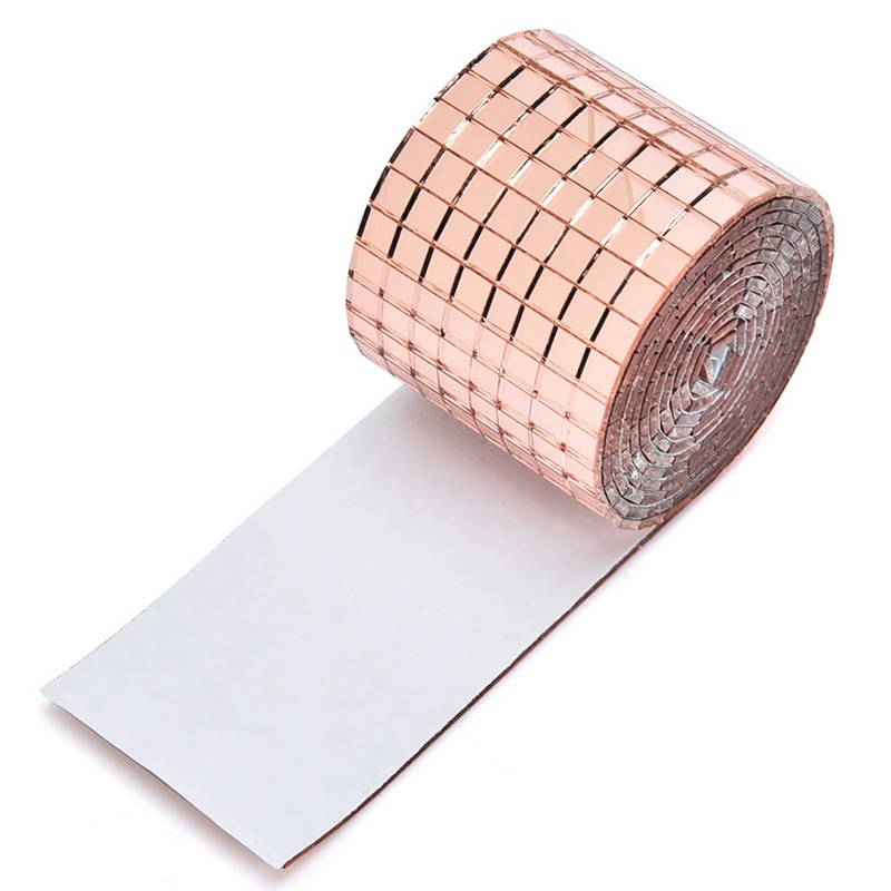 (1m/4cm) Deko Mosaik Spiegel Aufkleber DIY Party Sticker Disco Spiegelmatte - Roségold