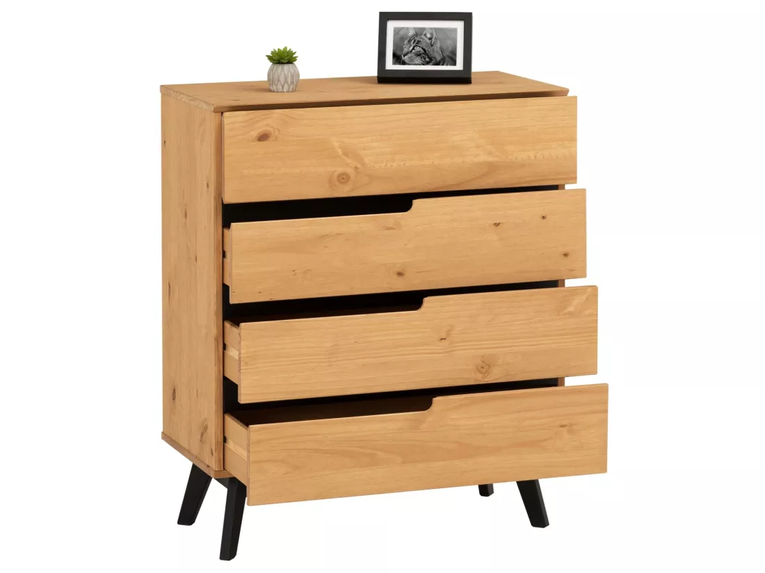 Commode chambre TIBOR L 80 cm en bois massif finition laquée avec 4 tiroirs sans poignée chiffonnier apothicaire