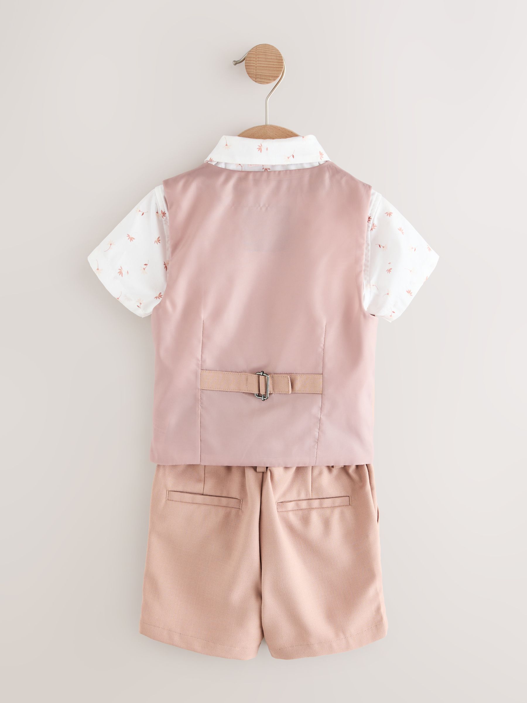Roze bloemen - Set van gilet, overhemd, shorts en vlinderdas (3 mnd - 9 jr)