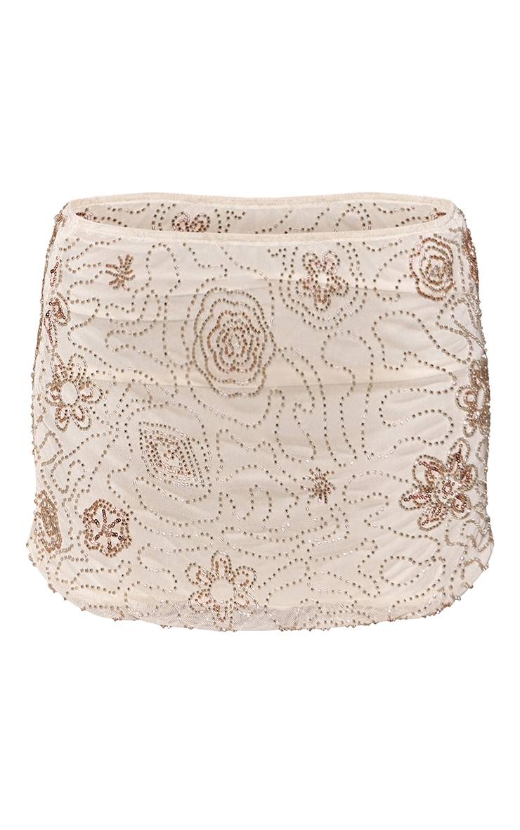 Crème Ensemble Coordonné Jupe Mini En Mesh Perlé