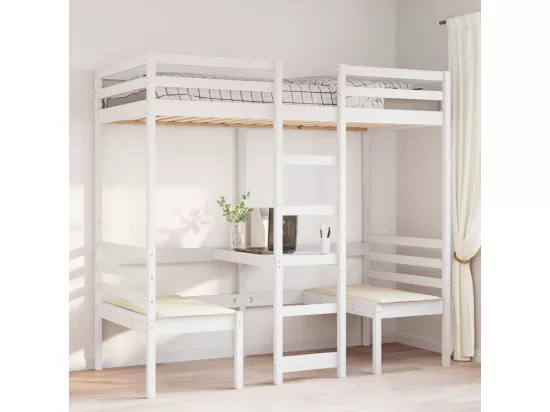 Lit mezzanine avec bureau et chaises blanc 90x190 cm pin massif