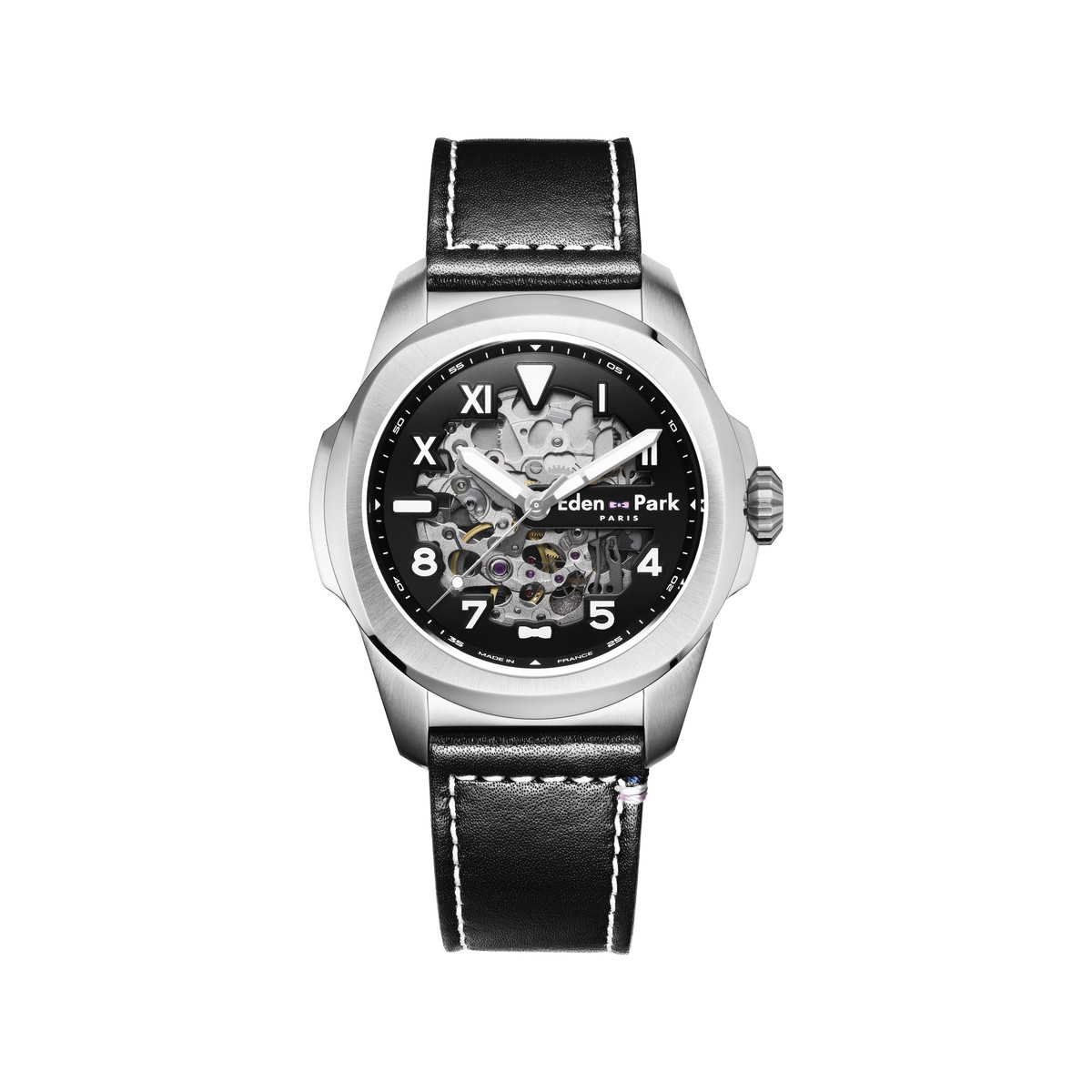 Montre EDEN PARK Sport homme automatique acier bracelet cuir noir