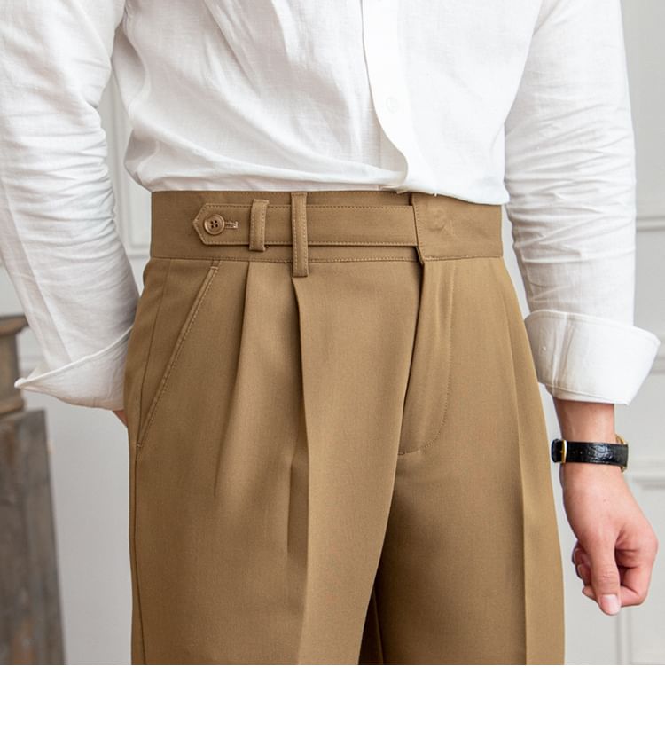 DuckleBeam - Mid Rise Plain Cropped Straight Leg Dress Pants