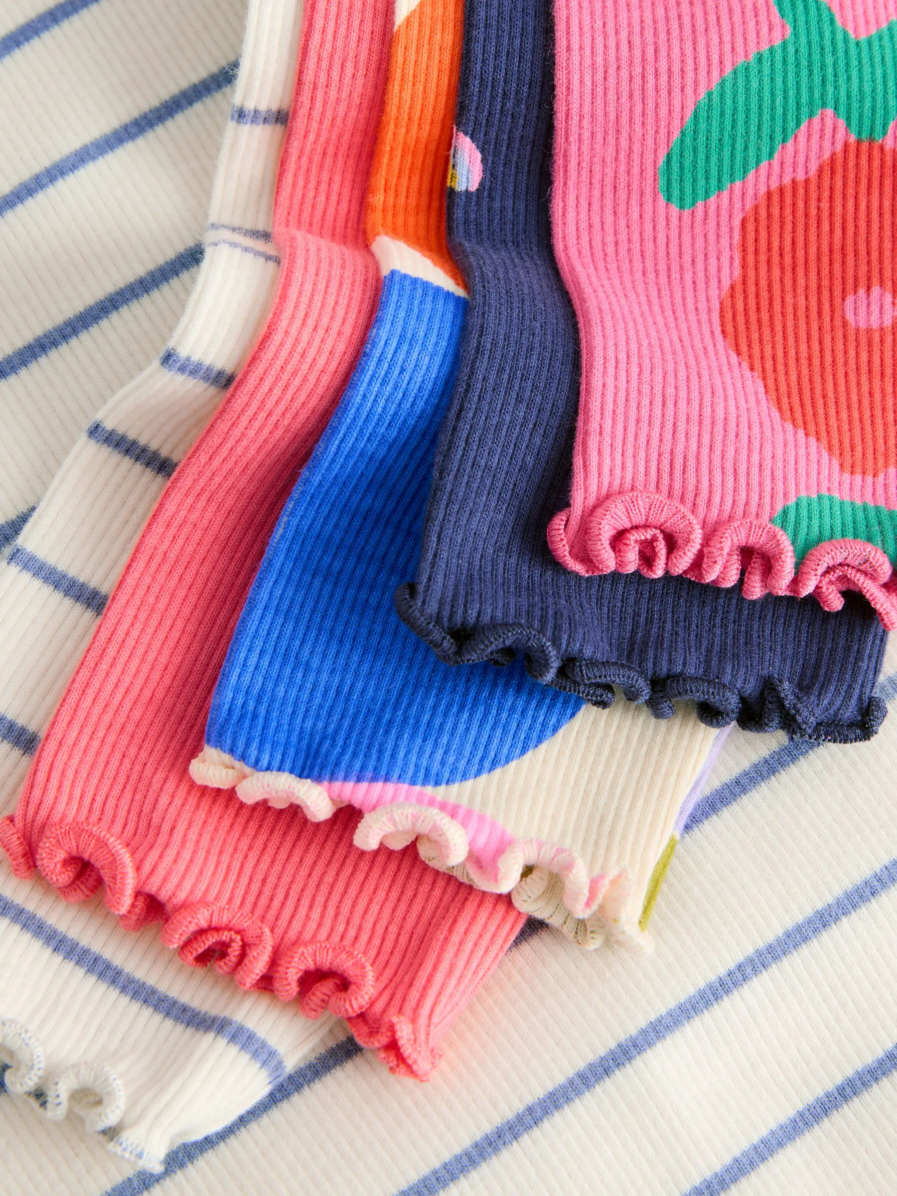 Regenboogstippen - Verpakking van 5 geribde tops met lange mouwen (3mnd-7jr)