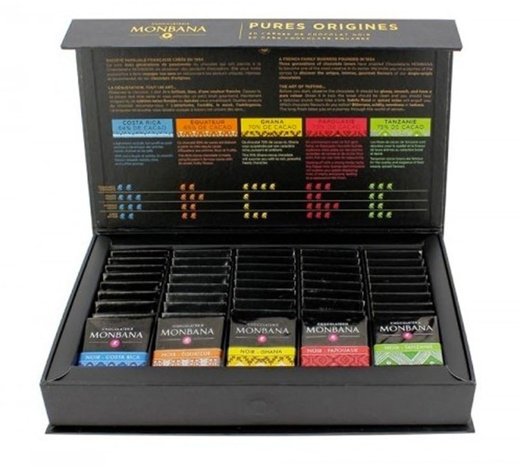 50 carrés - Chocolat Napolitain - Coffret Assortiment- pures origines - MONBANA