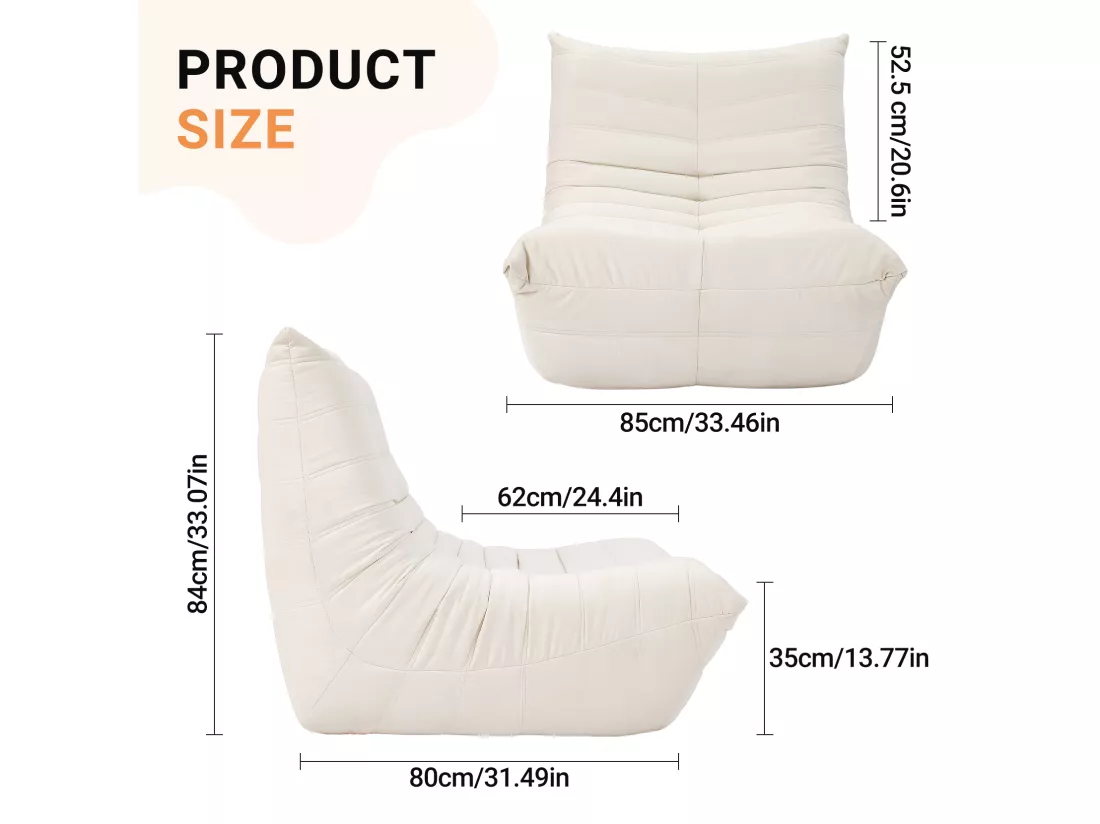 Fauteuil paresseux en tissu Chenille beige - assise profonde 62cm - 80x85x84cm