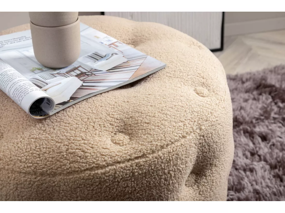 Pouf Capitonné Tissu Bouclette 