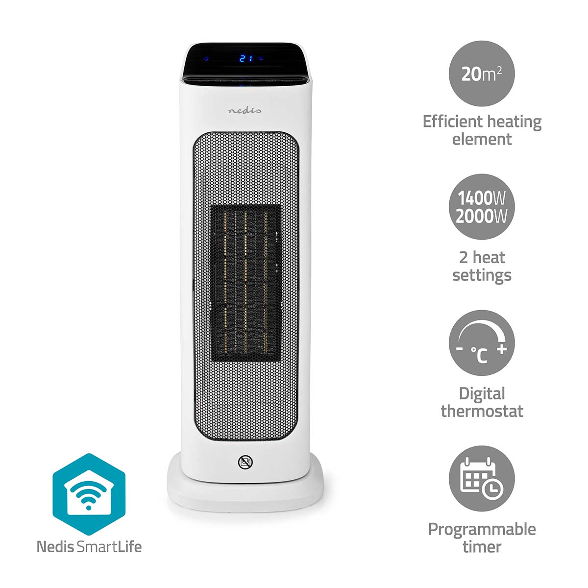 Nedis HTFA20WTW SmartLife keramische PTC-ventilatorkachel