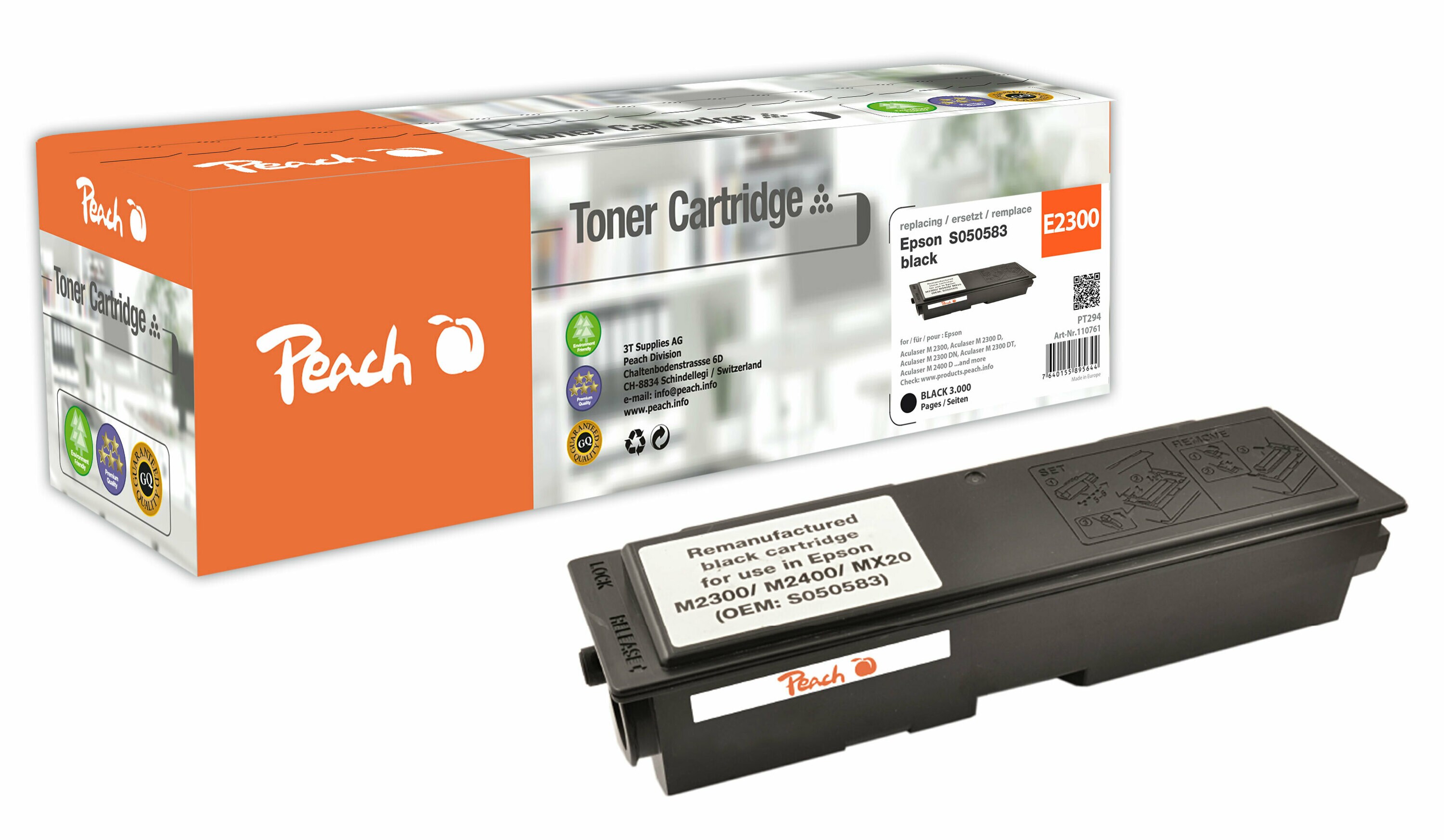 Peach E0583Toner bk ersetzt Epson Nr. 0583, C13S050583 für z.B. Epson Aculaser M 2300, Epson Aculaser M 2300 D, Epson Aculaser M 2300 DN (wiederaufbereitet)