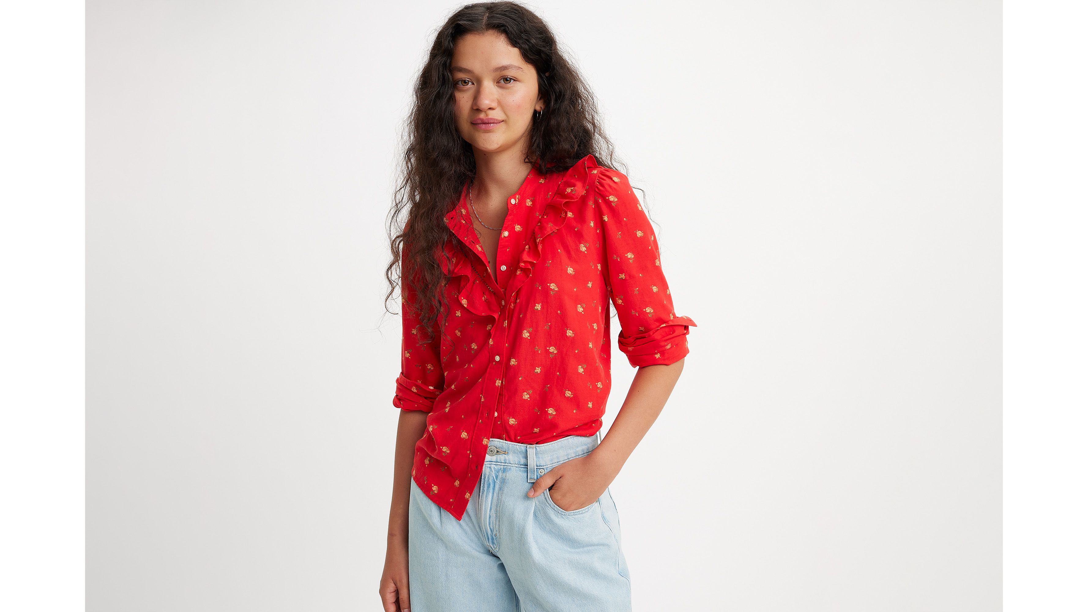 Blouse Carinna - Nina Floral Script Red - Rouge