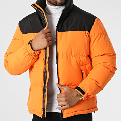 Doudoune Capuche Orange Noir
