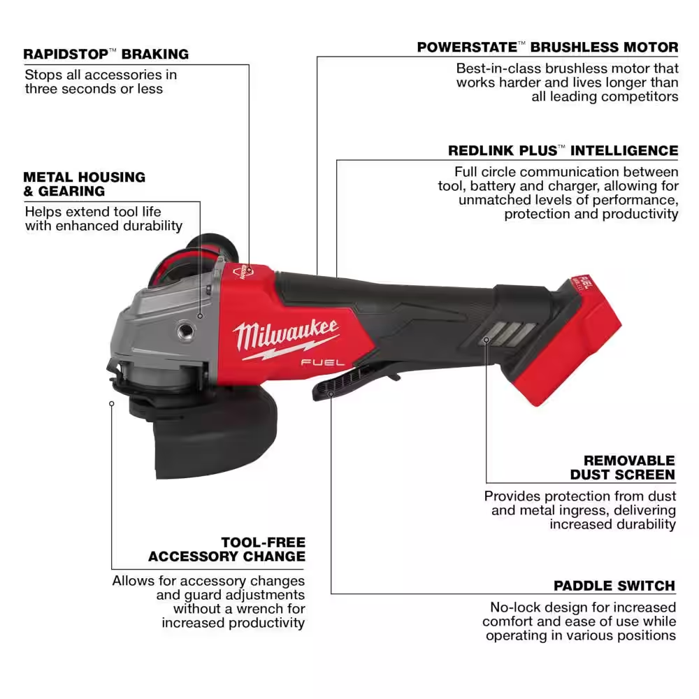 M18 FUEL 18V Lithium-Ion Brushless Cordless 4-1/2 in./5 in. Grinder w/Paddle Switch (Tool-Only)