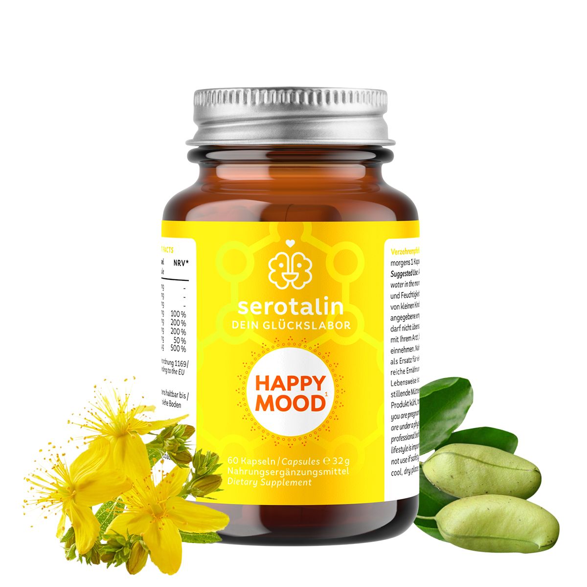 serotalin HAPPY MOOD 60 KAPSELN - Johanniskraut, 5-HTP & L-Tryptophan | Stimmungsboost | koffeinfrei