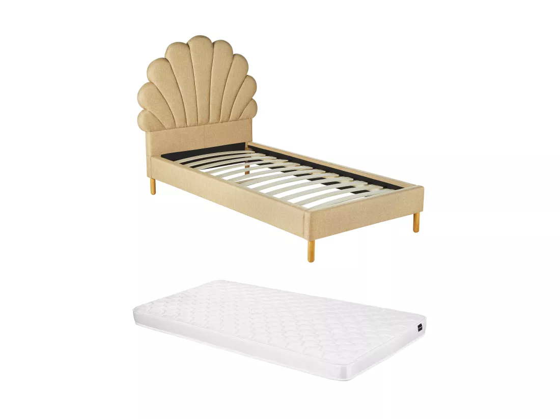 Lit coquillage 90 x 190 cm - Tissu - Beige + Matelas - MOANA