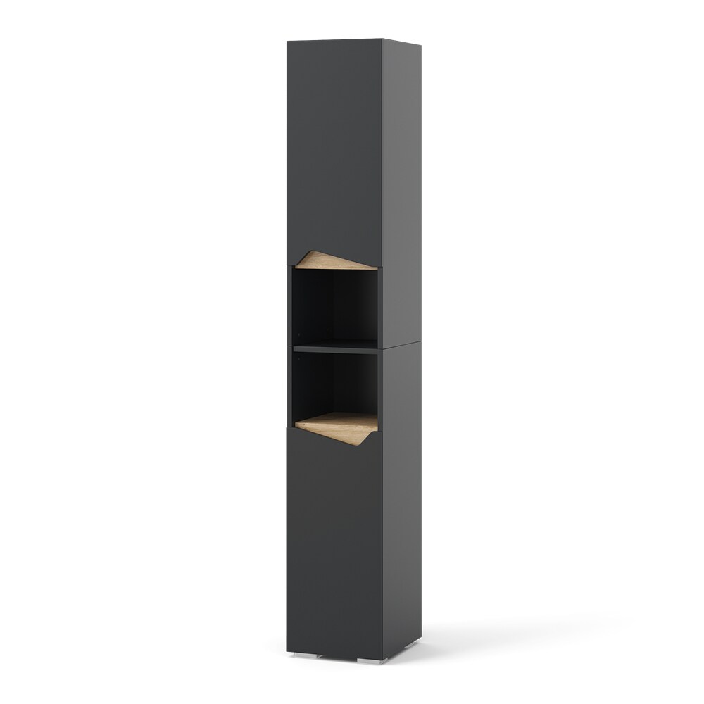 Vicco Hochschrank Marelle Anthrazit Eiche 30 x 180 cm mit Türen und offenen Fächern