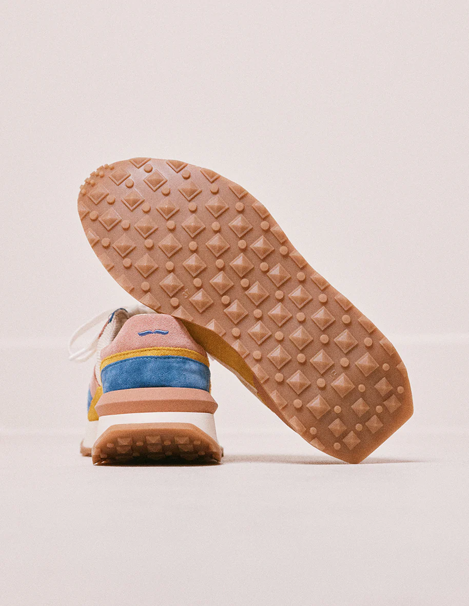 Baskets basses Yaelle - Suède et mesh bleu gris et sable