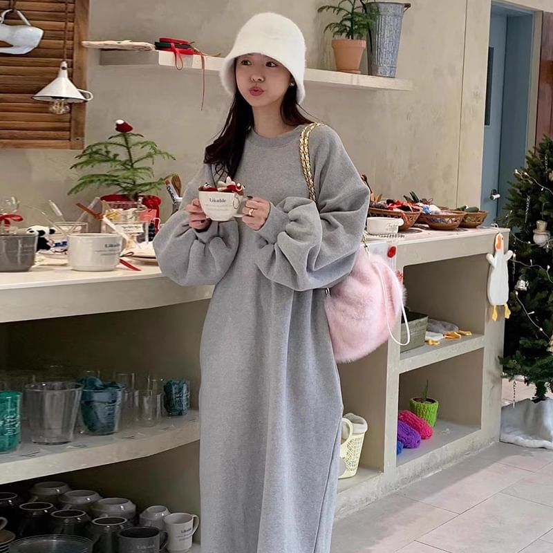Coris - Lange mouwen ronde hals effen maxi sweatshirtjurk