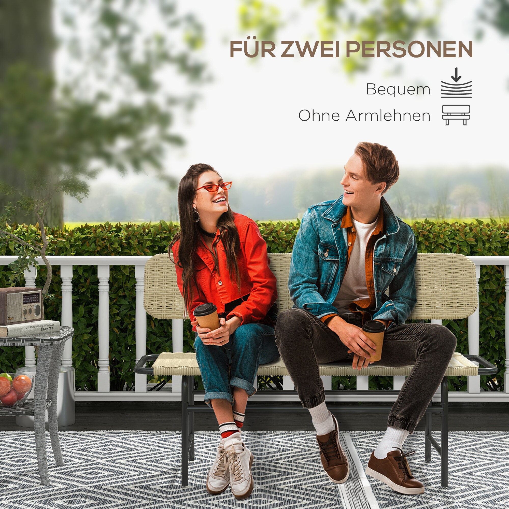 Outsunny Gartenbank mit Rattanoptik braun 132L x 66B x 80H cm