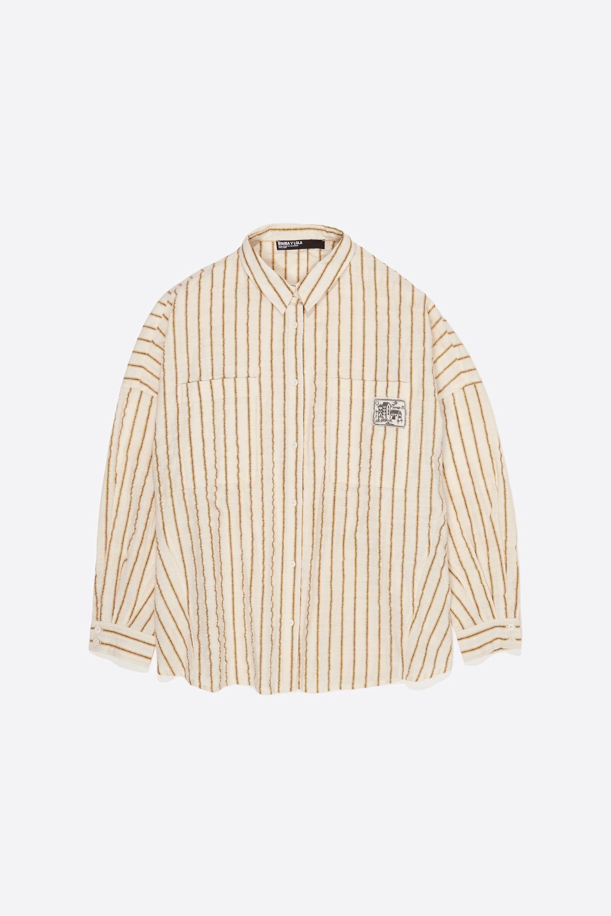 Camisa oversized de algodão texturizado com listras ocre