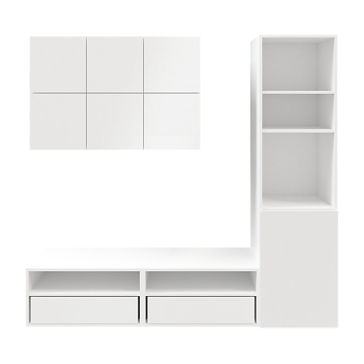 Meuble TV blanc 1 porte et 2 tiroirs avec meuble suspendu GoodHome Atomia H. 187,5 x L. 125 x P. 47 cm