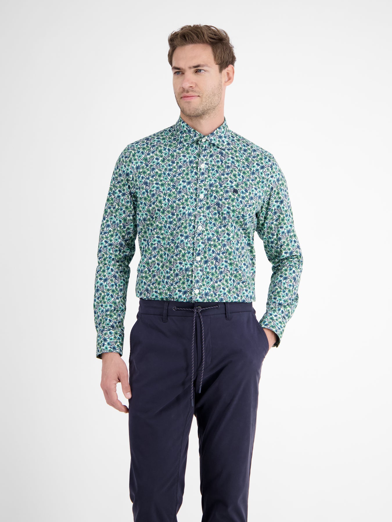 Langarmhemd für Herren, floral bedruckt