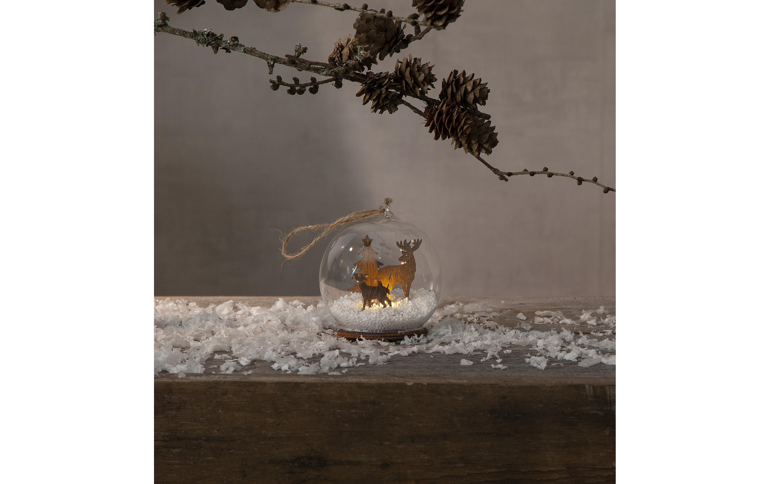 Tischdeko Kugel Fauna, 9 cm, BraunWeihnachtskugel mit Beleuchtung
