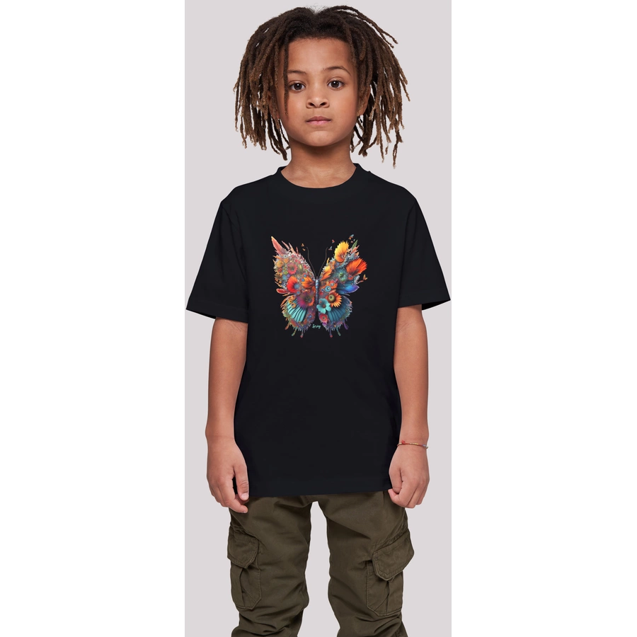 F4NT4STIC T-Shirt Schmetterling Blumen Tee Unisex schwarz