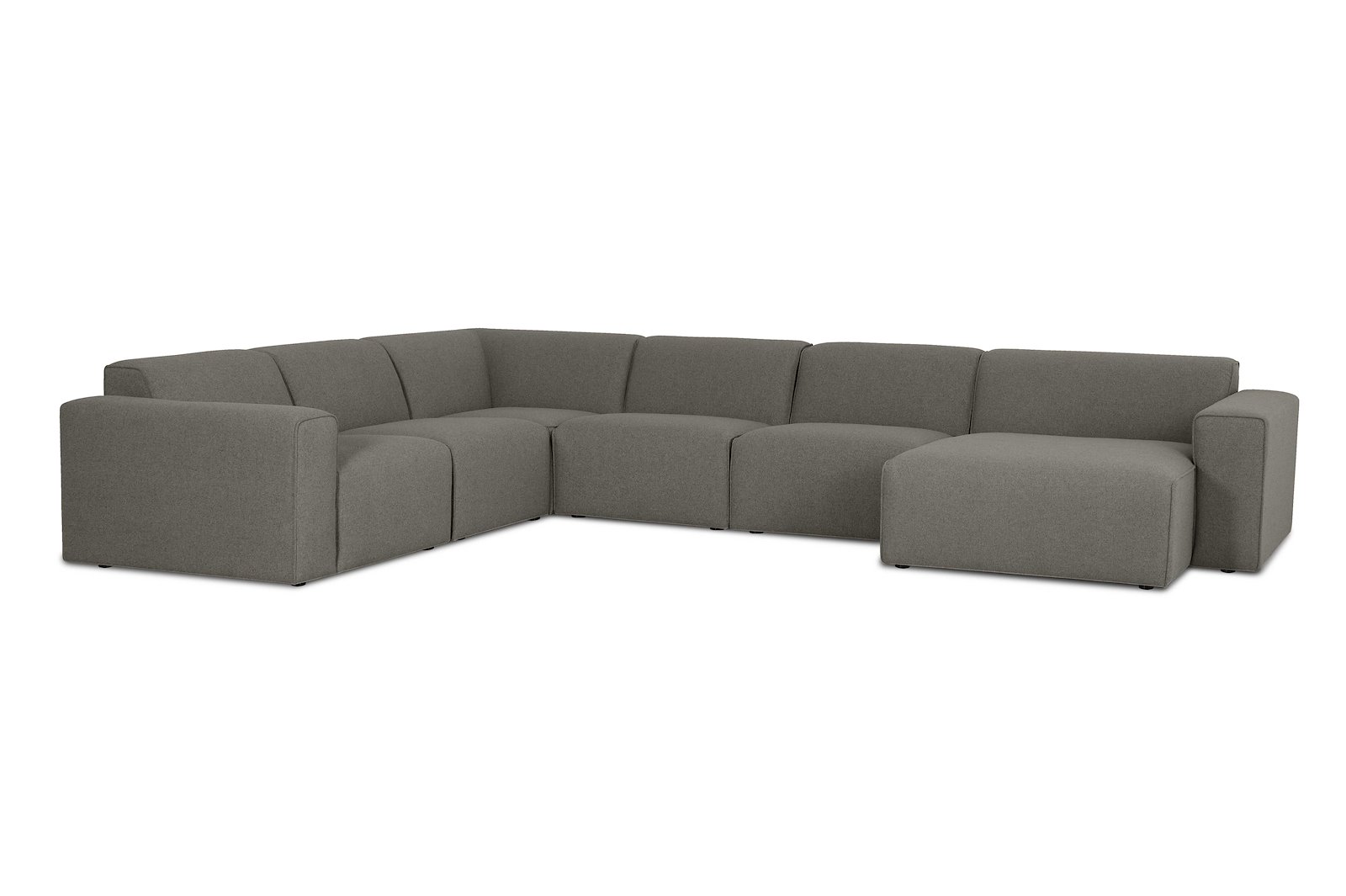 Styl U-sofa 2-seter venstre, 2-seter og sjeselong høyre. Tekstil Brooklyn 3 Grey med sorte ben.