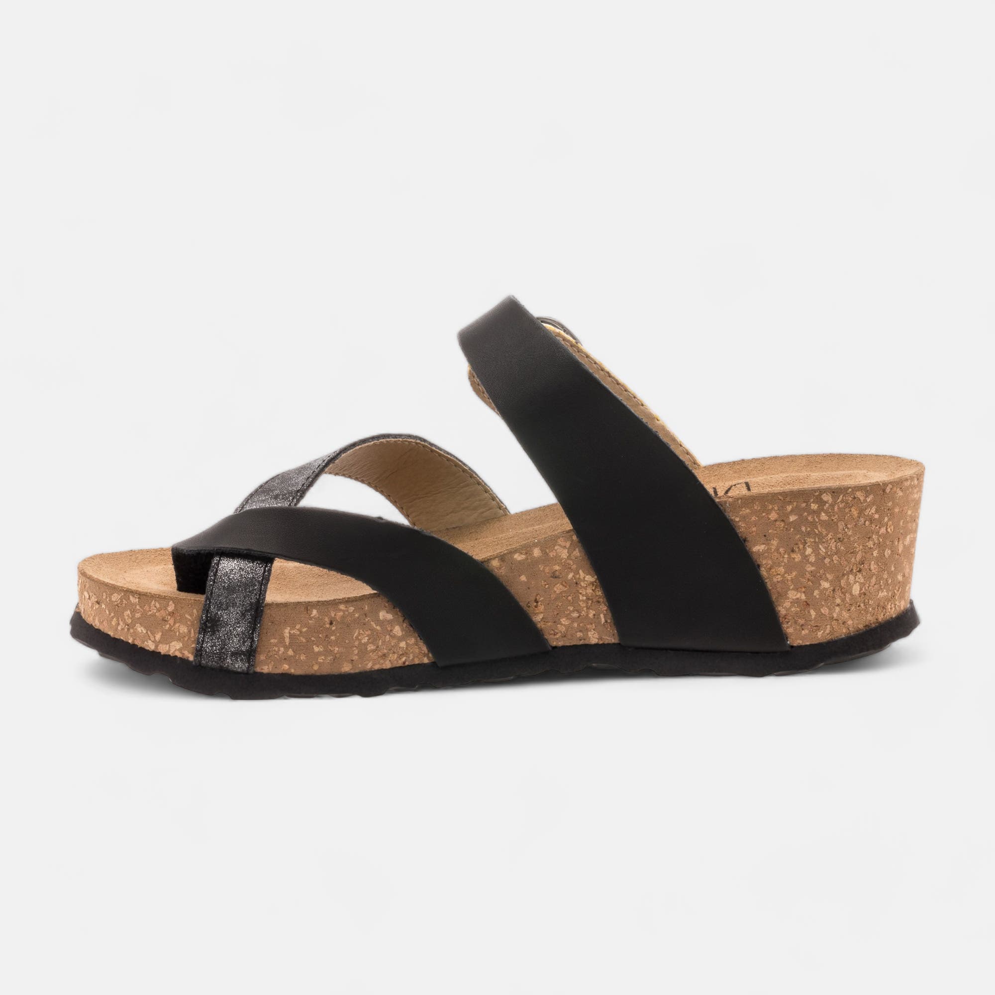 Mules semelle liège à talon compensé Femme noir